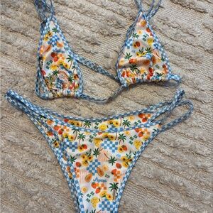 Kulani Kinis Blue and White Tropical Print String Bikini
